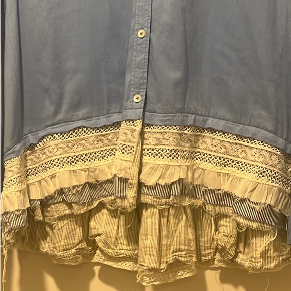Holding Horses Blue Button-Up Top with Lace Trim - Picture 3 of 4